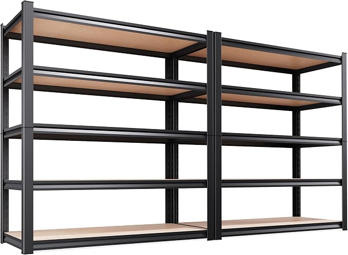 71.2''H Storage Shelves, 2500lbs Garage Shelving,Adjustable Heavy Duty Shelving Unit,5T Tall Garage Shelves，Wood Metal Standing Shelf Units,Utility Rack For Kitchen 71.2''H*45.6''W*17.7''D,2-Pack