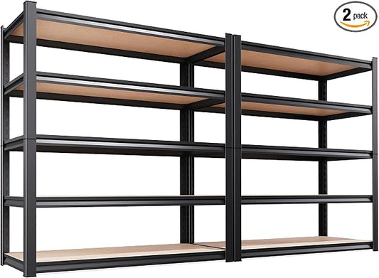 2-Pack Heavy Duty Garage Shelving for Garage, Warehouse & Workshop Organization, 71" H x 45.6" W x 17.7" D 5-Tier Adjustable Metal Storage Rack for Tools, Storage Bins & Bulk Items