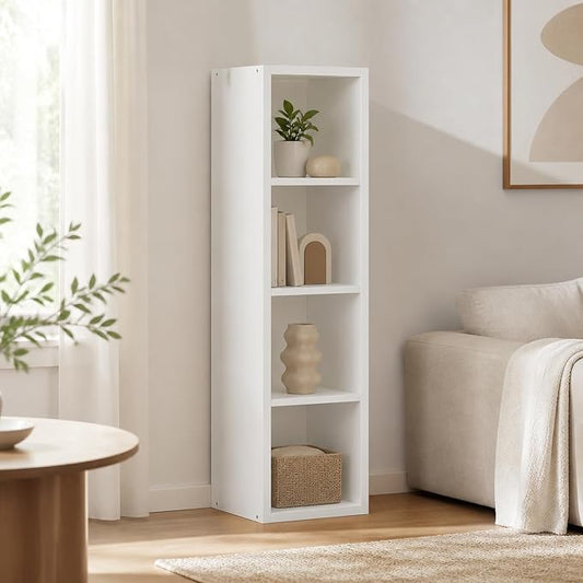 4-Cube Tall Cubicle Bookshelf, Cube Bookcase with Open Back, Reversible Book Shelf, Cube Storage Organizer, 15 x 16 x 58, for Living Room, Home Office, White