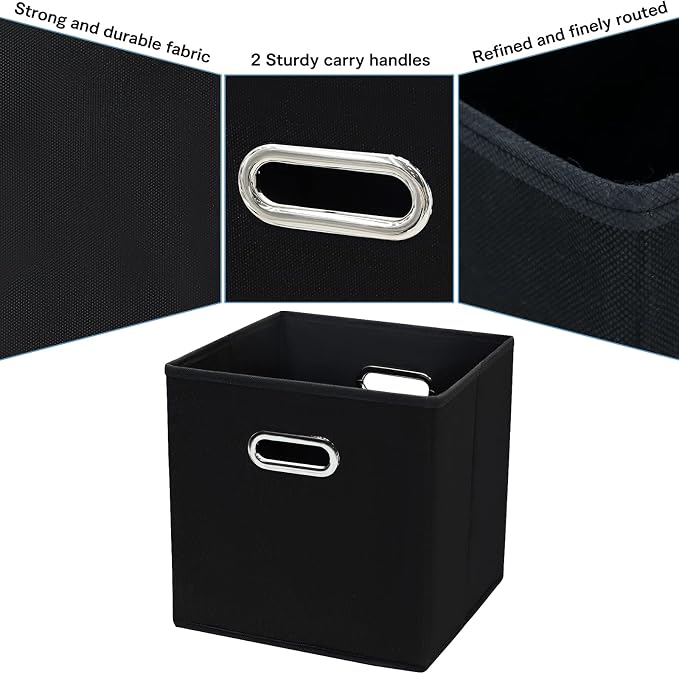 Black Fabric Cubby Storage Bins,13x13x13 Inches ,Cube Organizer Bin Foldable Storage Boxes with Dual Handles Fabric Organizer Box and collapsible Storage basket,Set of 6,Black