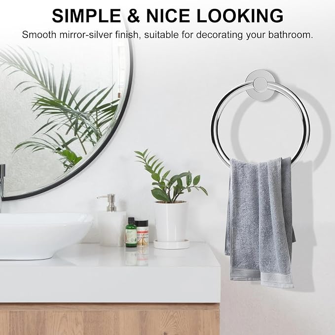 SetSail Towel Holder for Bathroom Wall 4 Packs Towel Ring Stainless Steel Heavy Duty Hand Towel Hanger for Bathroom Screw-in, Mirror Silver
