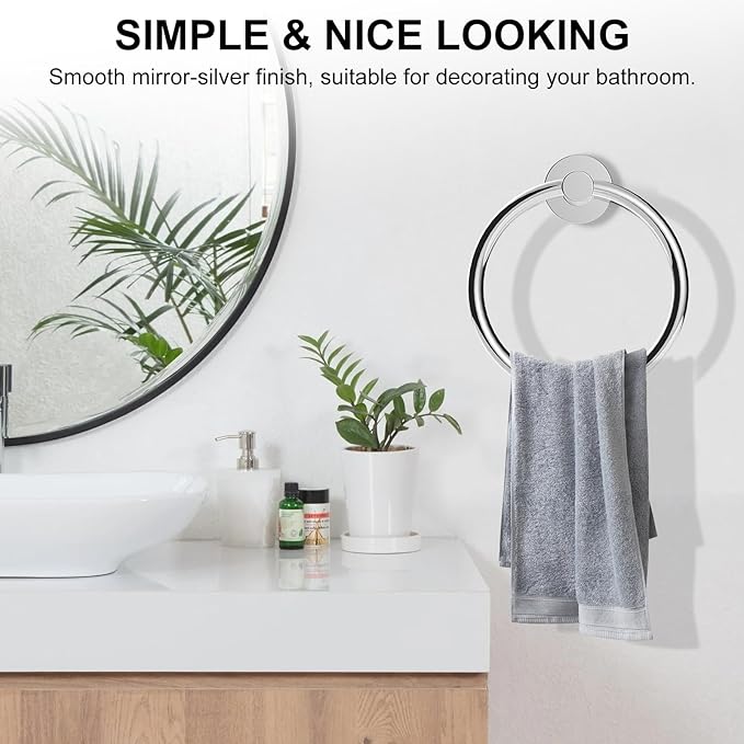 SetSail Towel Holder for Bathroom Wall 2 Packs Towel Ring Stainless Steel Heavy Duty Hand Towel Hanger for Bathroom, Mirror Silver