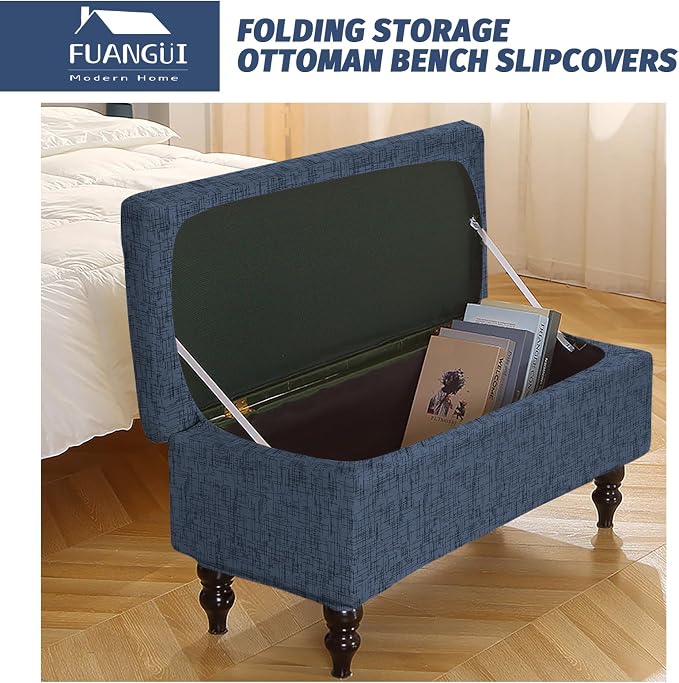 FUANGUI Ottoman Cover Slipcovers Rectangular Folding Stretch | Storage Bench Footrest Sofa Stool Covers Footstool Protector with Elastic Bottom, Removable Washable,Medium