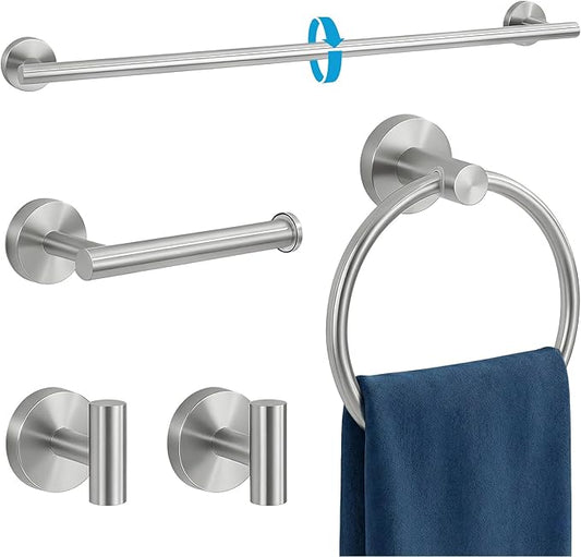 5 Piece Bathroom Towel Bar Set - SUS304 Stainless Steel Brushed Nickel Bath Towel Holder, 16 Inch Towel Racks for Bathroom Wall Mounted, Bathroom Hardware Accessories Set