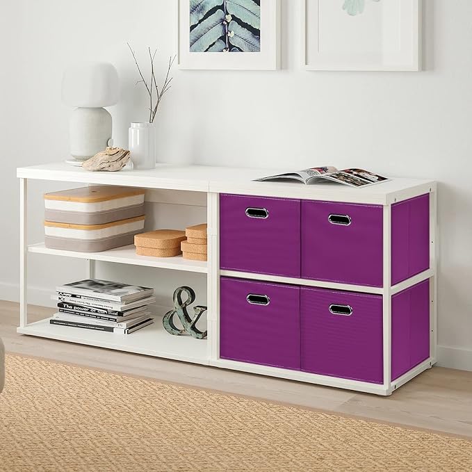 Black Foldable Storage Cubes Bins , Fabric Storage Box Cubes Organizer Baskets with Dual Handles for Home Organizer(Purple)
