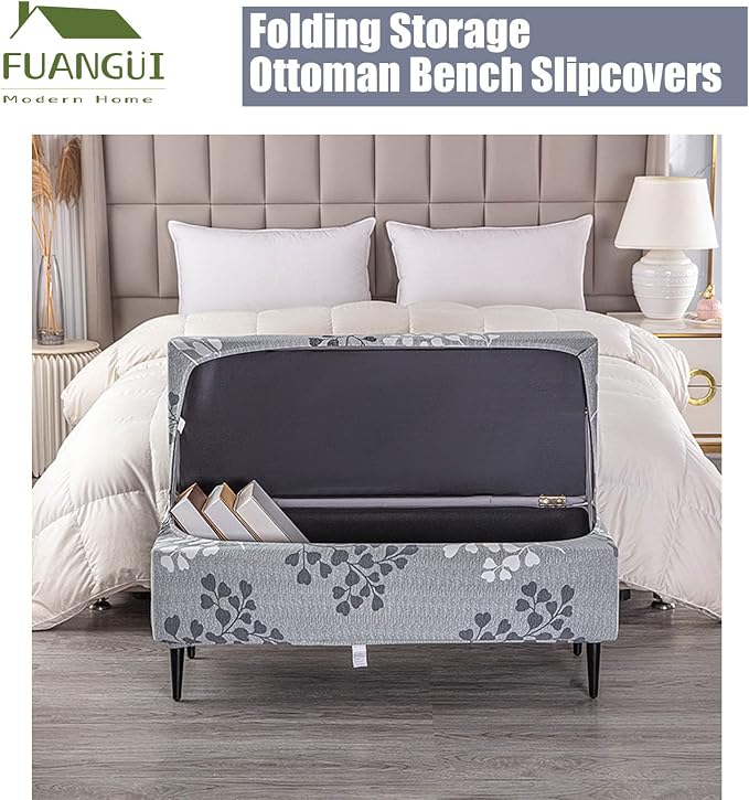 FUANGUI Ottoman Cover Slipcovers Rectangular Folding Stretch | Storage Bench Footrest Sofa Stool Covers Footstool Protector with Elastic Bottom, Removable Washable,Medium