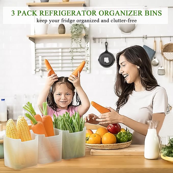 6 Pack Refrigerator Organizer Box, Plastic Refrigerator Side Door Storage Containers, Space-Saving Organizer Bins for Refrige, Refrige Drawers for Fruit and Vegetable (Clear, L×6)