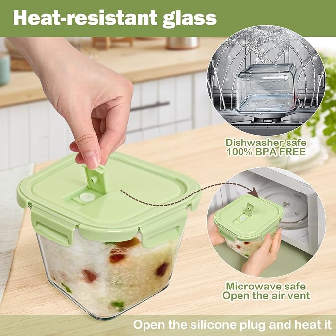 Borosilicate Glass Soup Containers with Lids, 4 Cup/32 oz, 4 Pack | Microwave Dishwasher Oven Freezer Safe | Airtight Leak Proof | Food Grade | Square Soup Meal Prep | Lunch | Food Storage Set