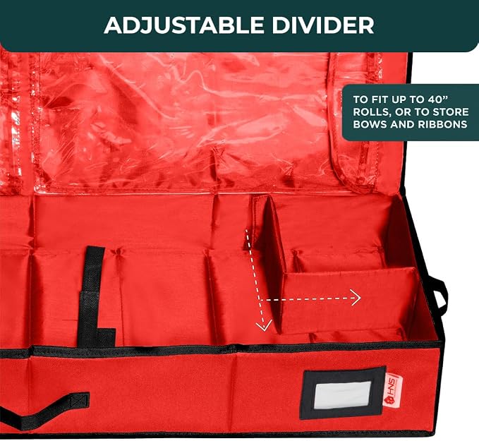 HOLDN’ STORAGE Premium Wrapping Paper Storage Container - Durable 600D Tear-Proof, Fits 27 Rolls Gift Wrap, Extra Pockets for Ribbons & Bows, Underbed Storage - Ideal for Holiday Christmas, Red | Durable 600D Tear-Proof, Fits 27 Rolls Gift Wrap, Extra ...