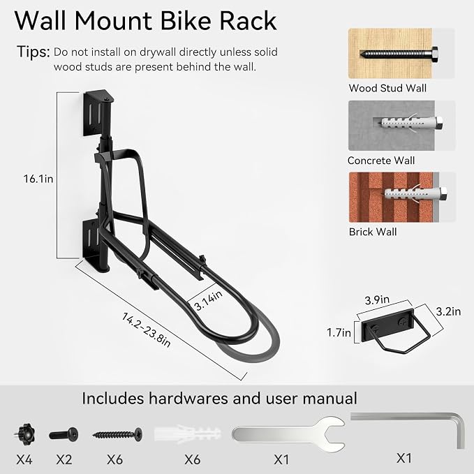 Housolution Swivel Bike Wall Mount for Wheels Sizes up to 29", 1Pack | No Lifting Bike Rack for Garage, Space-Saving Bike Rack Garage, Bike Hanger for Bikes with Max 3.14'' Tire Width