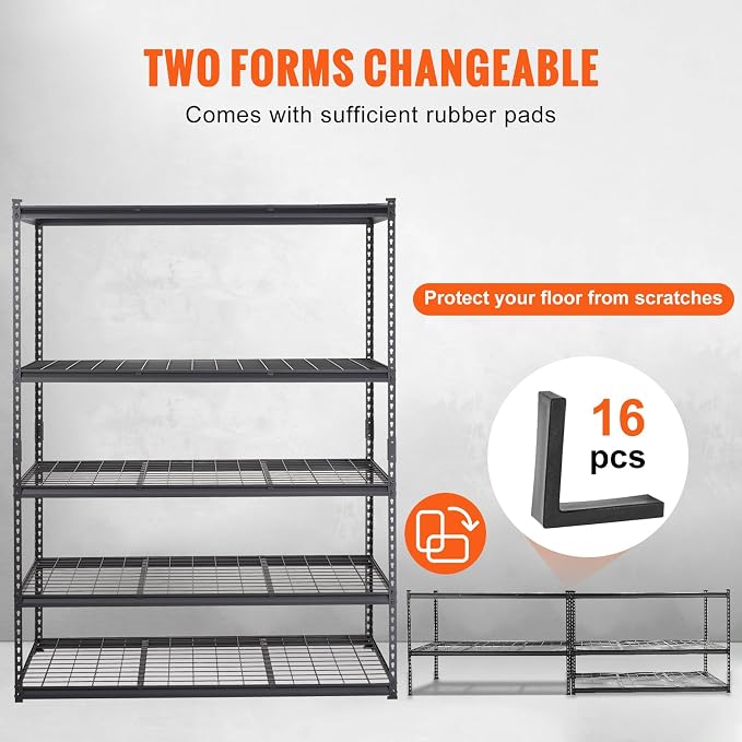 VEVOR Storage Shelving Unit 5-Tier Adjustable 2000 lbs Capacity Black | Heavy Duty Garage Shelves Metal Organizer Wire Rack, 60" x 24" x 78" for Kitchen Pantry Basement Bathroom Laundry Closet