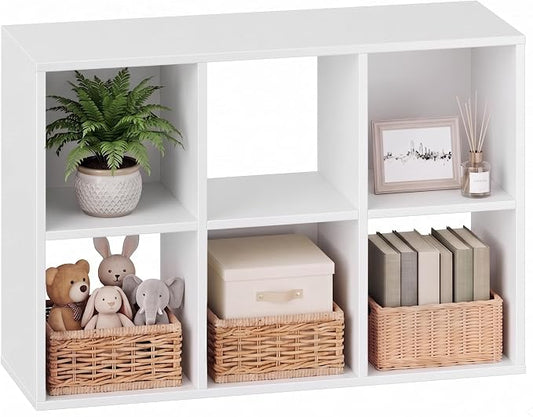 6 Cube Storage Organizer, White Cube Bookshelf, Multifunctional Bookcase | Stackable Vertical or Horizont Cube Storage Organizer Multi-room Organization for Home Office Dining Room and Living Areas