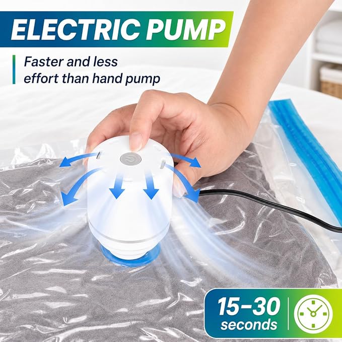 Vacuum Storage Bags,30Pack Vacuum Seal Bags with Electric Air Pump,Vacuumm Seal Bag for Clothing,Travel,Clothes,Comforters,Blankets,Pillows-6 Jumbo+6 Large+6 Medium+6 Small+6 Roll Up Space Saving Bag