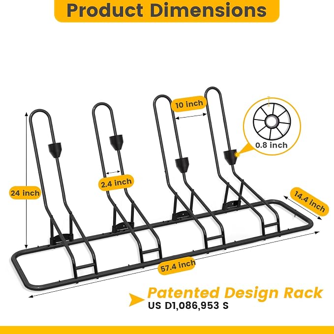Kingarage 4 Floor Bike Rack, Safeguard Disc Brakes & Derailleurs Design, Waterproof Bicycle Stand Indoor/Outdoor/Garage Use, Fits 12"-29" Tires, Upgraded 0.63" Steel Tubes for Stability