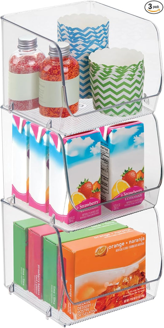 iDesign Stackable Open-Front Storage Bins, Set of 3, Clear | Kitchen and Pantry Organization