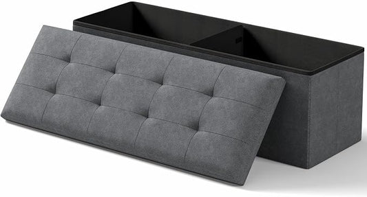 Folding Storage Ottoman Bench, Dark Gray, 43 Inches | Multi-Functional Ottoman Foot Rest, End of Bed Bench, Storage Chest, Living Room, Bedroom, Hallway, Entryway, 600 lb Capacity