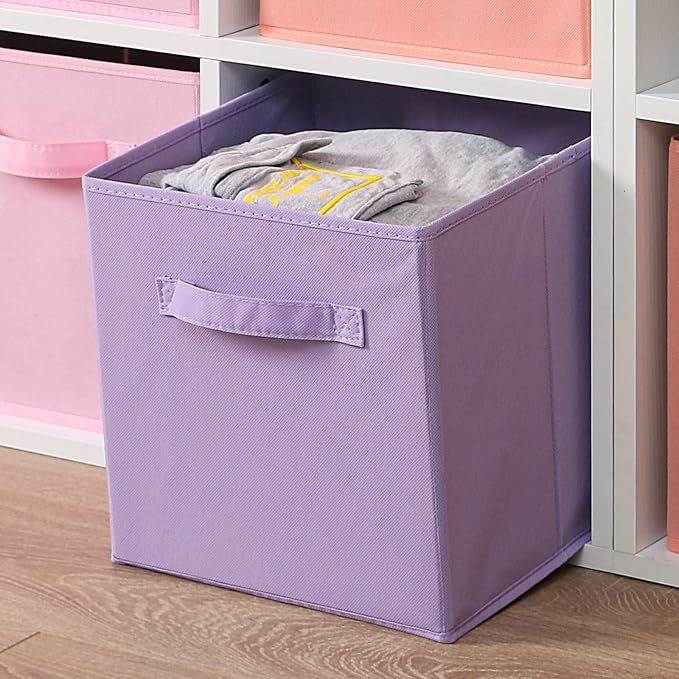 Stero Fabric Storage Bins 6 Pack Fun Colored Durable Storage Cubes with Handles Foldable Cube Baskets for Home, Kids Room, Closet and Toys Organization Purple, Pink, peachpuff