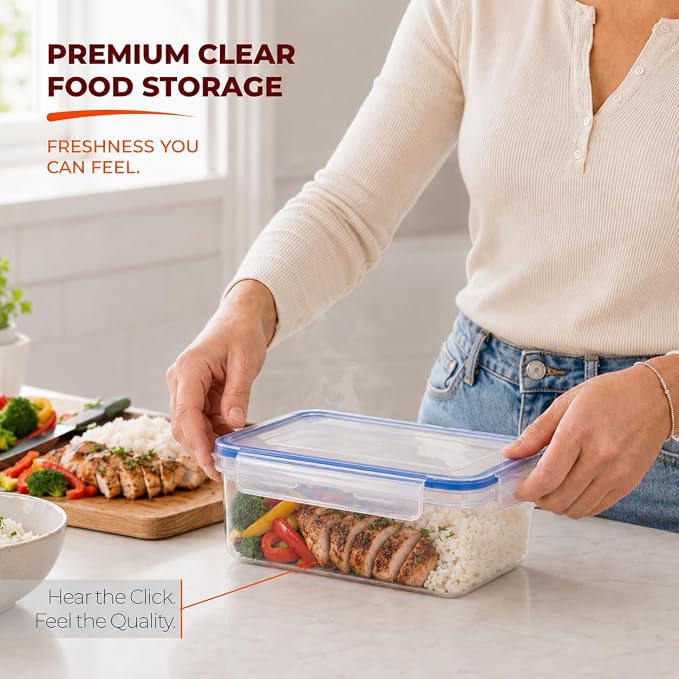 Tribello 38 oz Airtight Food Storage Containers with SnapTight Lids – Clear, Stackable, BPA-Free Meal Prep Containers for Kitchen, Freezer & Pantry Storage
