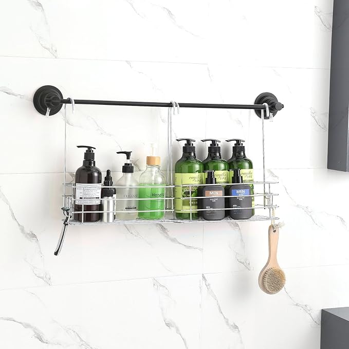 1-Tier Shower Caddy Hanging Shower Organizer Rack with Hook Over Door 2-PK