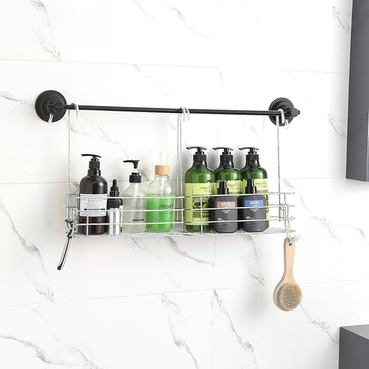 1-Tier Shower Caddy Hanging Shower Organizer Rack with Hook Over Door 2-PK