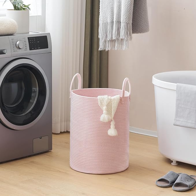 YOUDENOVA Cotton Rope Laundry Hamper Basket, 58L Blanket Basket for Nursery | Large Woven Laundry Hamper with Sturdy Handles, Collapsible Home Decor Laundry Basket for Laundry, Clothes, Toys in Bedroom