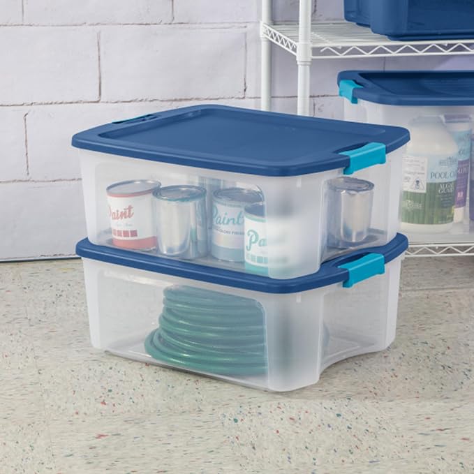 Sterilite 18-Pack Latch and Carry, Clear Plastic Storage Bins with Latching Lids and Full-Grip Handles, 12 Gallon