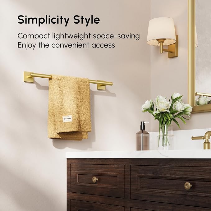 Brushed Gold Towel Bar, 18 Inch Towel Racks for Bathroom | Thicken 304 Stainless Steel Towel Holder with Square Base, Towel Rod Wall Mounted, Modern Home Decor (Total Length 20 Inch)