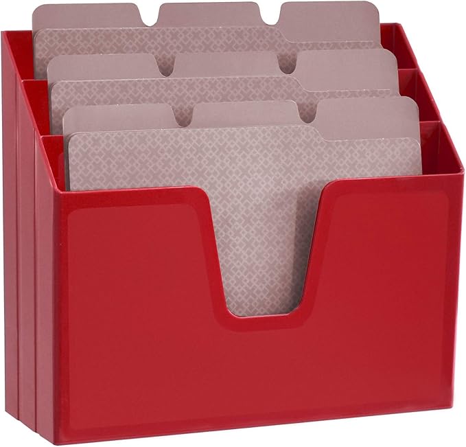 Acrimet Horizontal Triple File Folder Organizer Sorter, Letter Size, Red | 3 compartments to separate and organize documents, folders and papers
