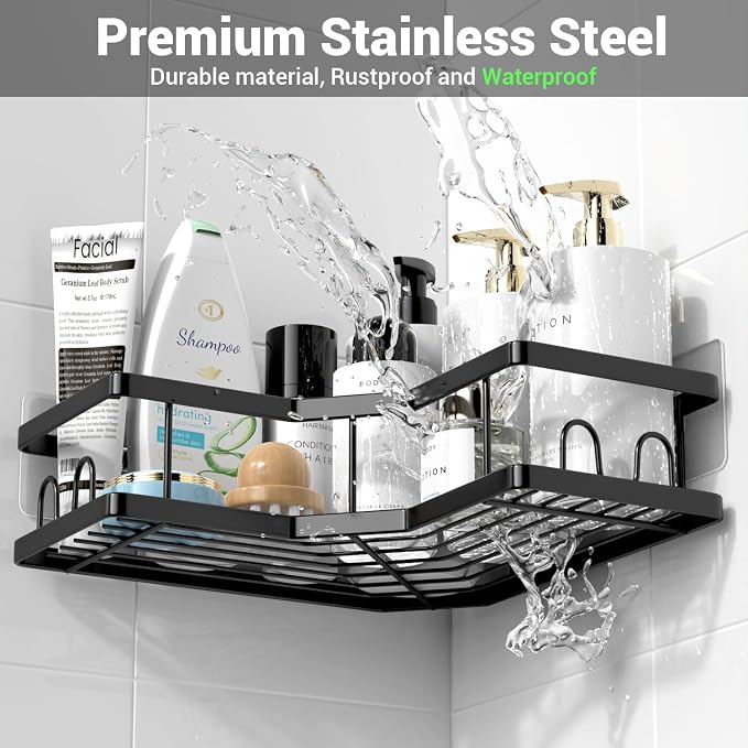 AKTECKE Corner Shower Caddy Bathroom Organizer: Stainless Steel Adhesive Shower Rack - 3Pack No Drilling Shower Shelf - Rustproof Bathtub Organizer