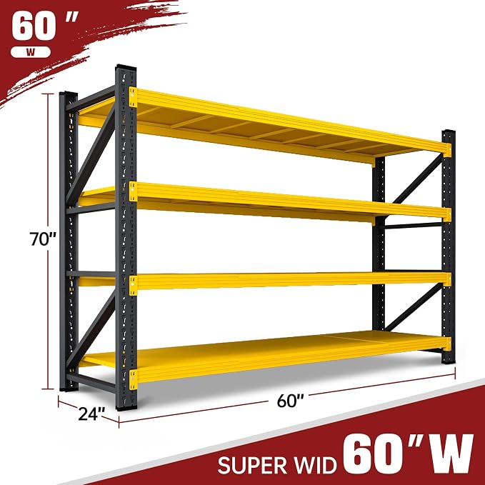 RAVIGIN 5000LBS Storage Shelves,60" W Garage Shelving Heavy Duty Metal Adjustable Garage Shelves, Shelving Units Industrial Shelving for Warehouse,60" W x 24" D x 70" H,Yellow