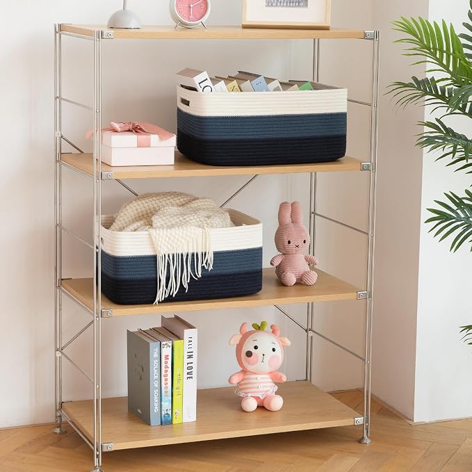 OIASKET Large Storage Basket for Organizing, Woven Rope Basket for Shelves, Closet Organizer Bins for Clothes, Blanket, Toys, Baby Nursery Storage, 17.7" x 13" x 7.87", 2 Packs Gradient Blue