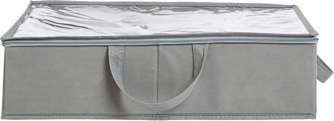 Amazon Basics Under Bed Storage Bags for Clothes, Blankets and Linens, Foldable Fabric Containers with Clear Window and Handles, 30.2" x 20" x 5.7", Gray, 2-Pack
