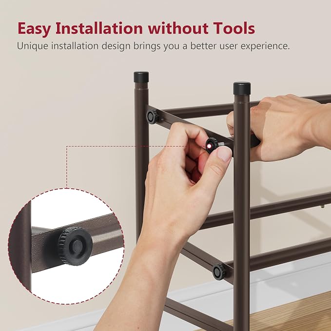 Expandable Shoe Rack for Closet 2 Tier, 28“-41“Stackable, Bronze | Adjustable Shoe Organizer Closet Shoe Rack Floor, Metal Small Shoe Shelf Storage for Entryway, Garage, Front Door Entrance