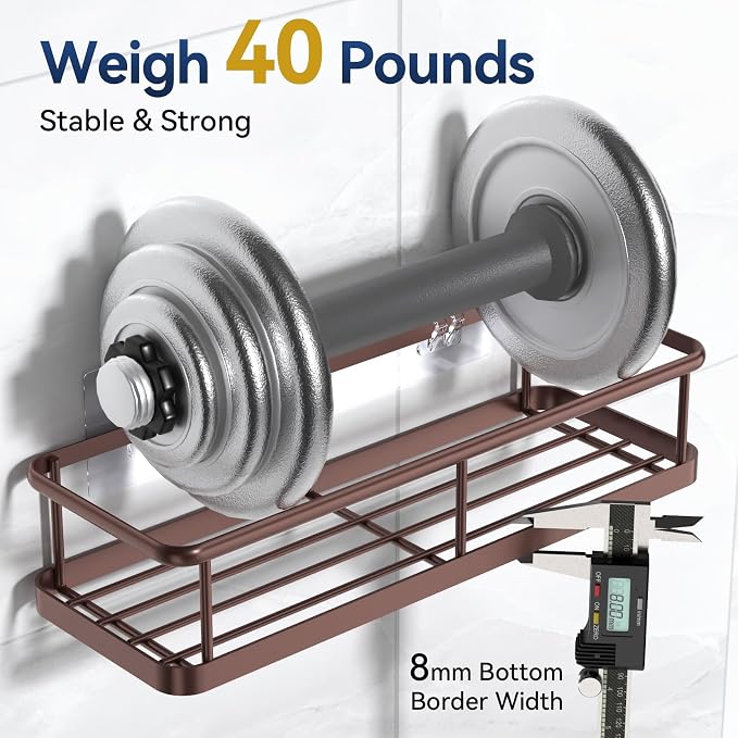 YASONIC Shower Caddy Adhesive, Rustproof Shower Organizer, Large Capacity Shower Shelves for Inside Shower, No Drilling Bathroom Organizers and Storage for Home Decor （2 Pack Bronze）