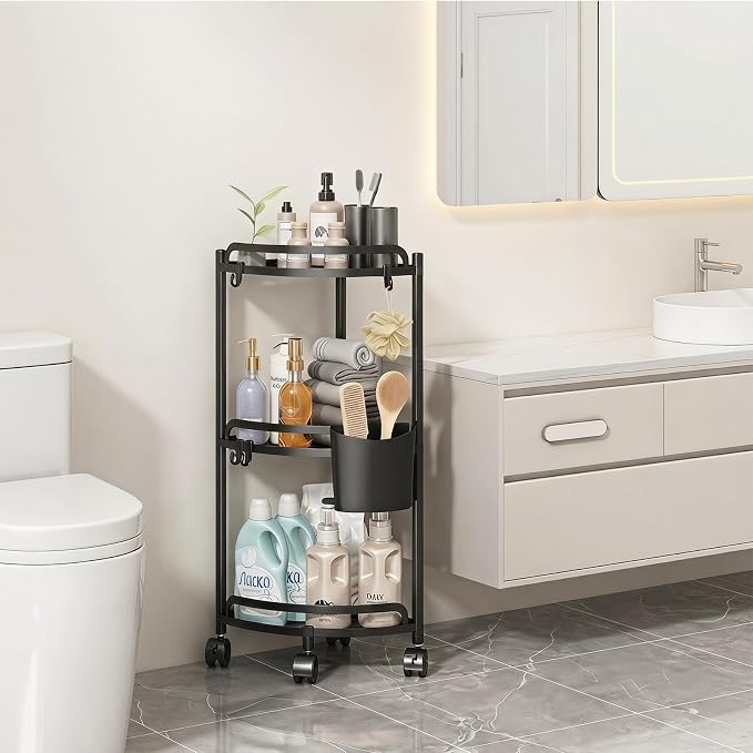 ZVZM Corner Shower Caddy Standing, 3 Tier Bathroom Shower Shelves Organizer Storage with Toothbrush Holder and 4 Hooks, Large Capacity Corner Shelf for Bathroom, Kitchen