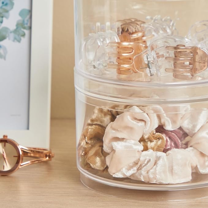 STORi Bella Stackable Clear Plastic Container (Set of 3) Round Vanity Storage Organizers with Lids for Hair Accessories & Beauty Supplies | Made in USA