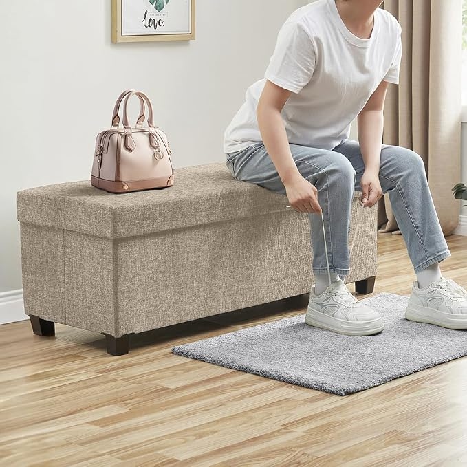 Ornavo Home 43" Large Storage Ottoman Bench with Legs, Taupe | Foot Rest Stool; Ottoman with Hidden Storage; Ideal for Bedroom, Living Room, Entryway or Home Office