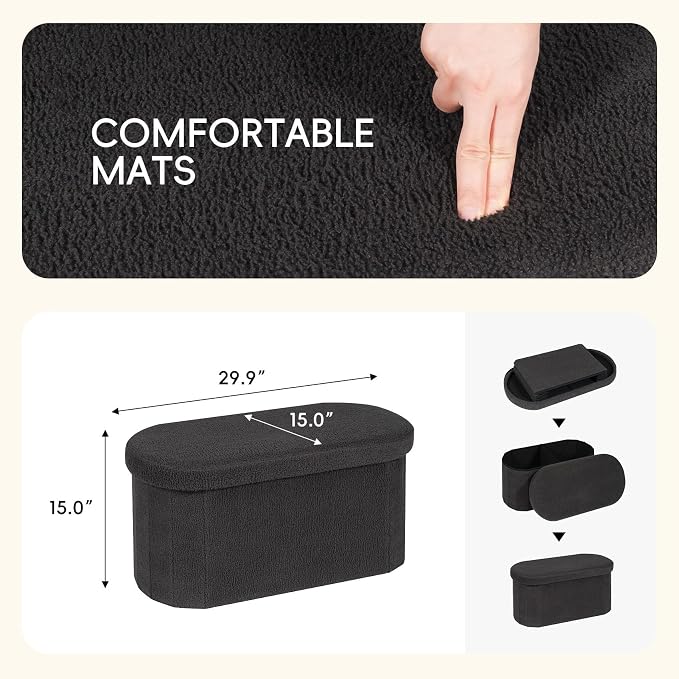 PINPLUS Storage Ottoman Bench Tufted Folding Ottomans Bench Foot Rest, Chest Box Velvet Bench with Storage, 30"x15"x15" (Dark Grey)
