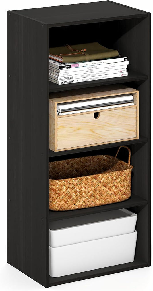 Furinno Basic Book Shelf, 4-Tier Bookcase with Open Shelf, Bookshelf, Cube Storage Organizer, 11 x 17 x 35, for Living Room, Bedroom, Home Office, Espresso