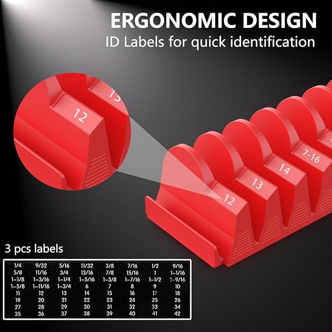DEHOYI 80 pcs Modular Wrench Organizers for Tool Drawers - Wrench Rack with Metric & SAE Labels, Perfect Tool Storage Holder. Gift for father, brother and boyfriend (Without magnet)