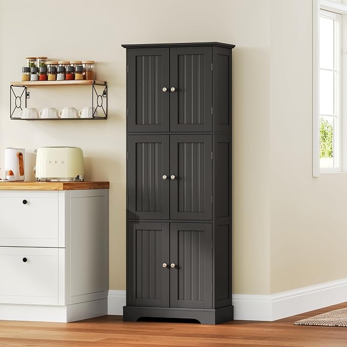 ChooChoo 63.2" Tall Bathroom Storage Cabinet with 6 Doors | Freestanding Floor Cabinet, Adjustable Shelves, Pantry Cabinet for Bathroom, Kitchen, Laundry Room, White