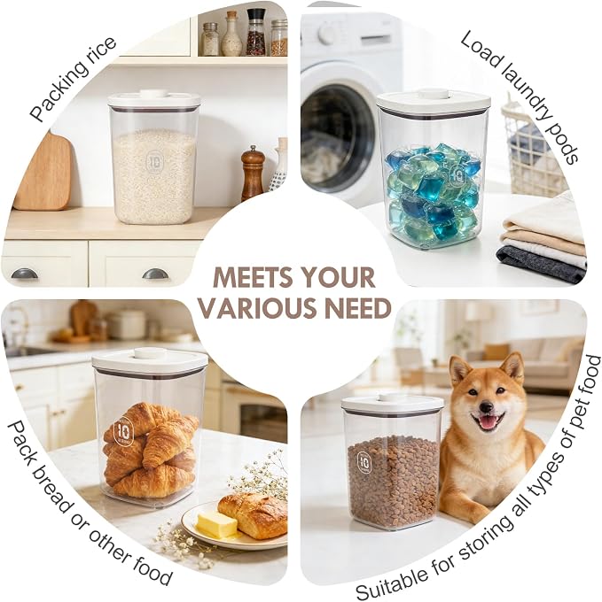 LEAWALK 10Lbs/10.57Qt Airtight Dog Cat Food Storage Container and Dog Treat Containers BPA-Free, PET Clear Stackable Pet Storage Bin, Pop Top, 1-Cup Scoop for Pet Food/Rice/Flour/Bread/Grains