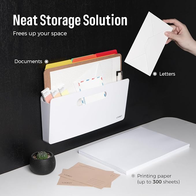 loukin Magnetic File Holder, Wall Mount Paper Organizer, 3 Mount Options | 13.1" x 5.9", Holds up to 300 sheets, Supports 3.31 lb, Magnetic, Adhesive & Screw Mount, Detachable & Portable