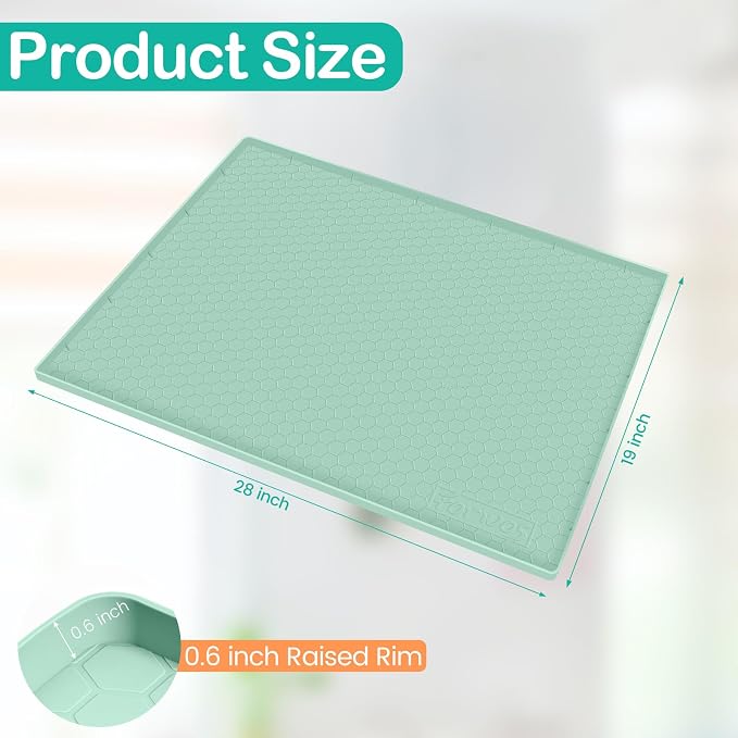 Silicone Under Sink Mat 28"x19", Waterproof Cabinet Liner, MintGreen | Shelf Liner, Cabinet Protector, Home Organizer, for Kitchen, Bathroom, Multipurpose, Leak Proof, Easy Clean, Drip Tray, Clean