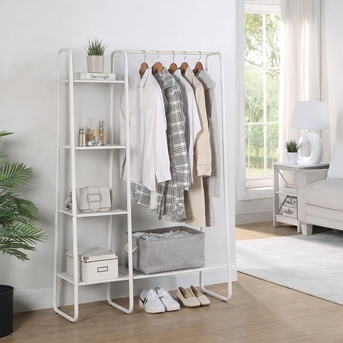 SunnyPoint Freestanding Clothes Metal Garment and Accessories, Organizer Closet Rack (WHITE)