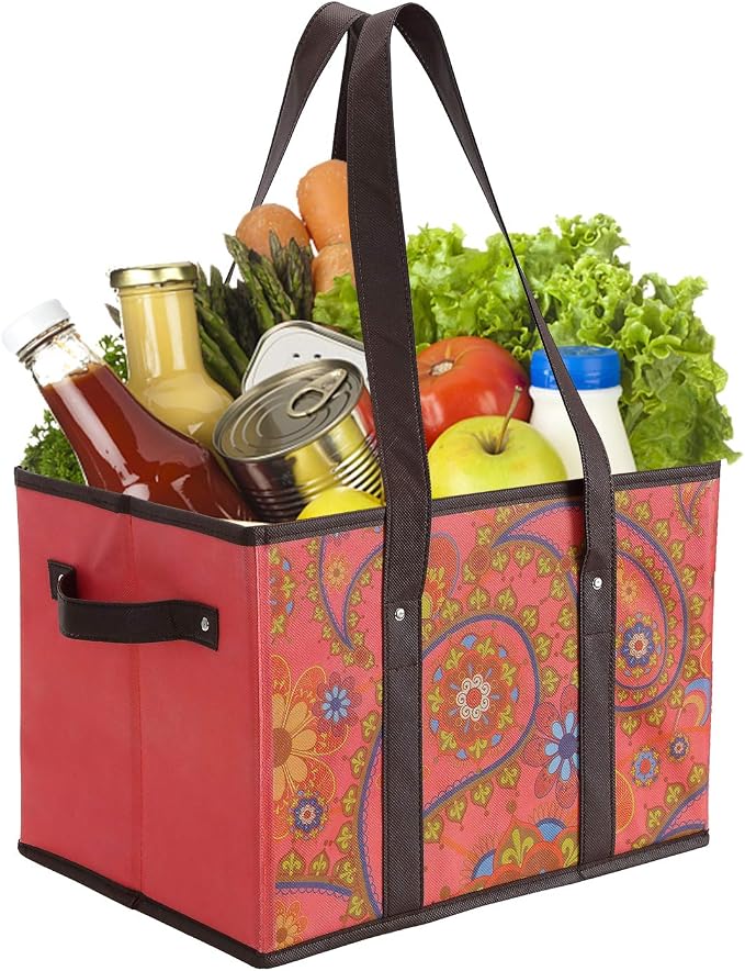 Foraineam Reusable Grocery Bags Set Durable Heavy Duty Tote Bag Collapsible Grocery Shopping Box Bag with Reinforced Bottom