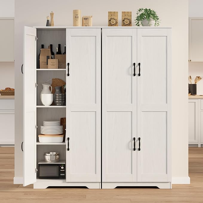 Garvee Kitchen Pantry Cabinet, Freestanding White Pantry Storage Cabinet, 60 in Cupboard, Tall Bathroom Storage Cabinet with 2 Doors and Adjustable Shelves, for Dining Room, Living Room, White | Kitchen Storage Cabinet with 2 Doors & Adjustable Shelves...