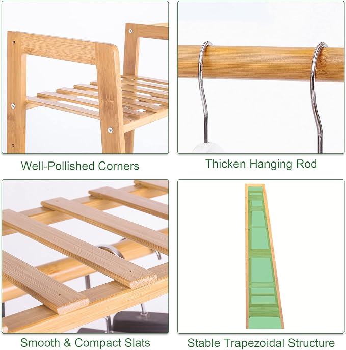 Jotsport Bamboo Clothes Rack with 7 Tier Storage Shelves Child Garment Rack | Clothing Hanging Stand for Small Spaces Freestanding Wardrobe Closet for Kids Bedroom Living Room