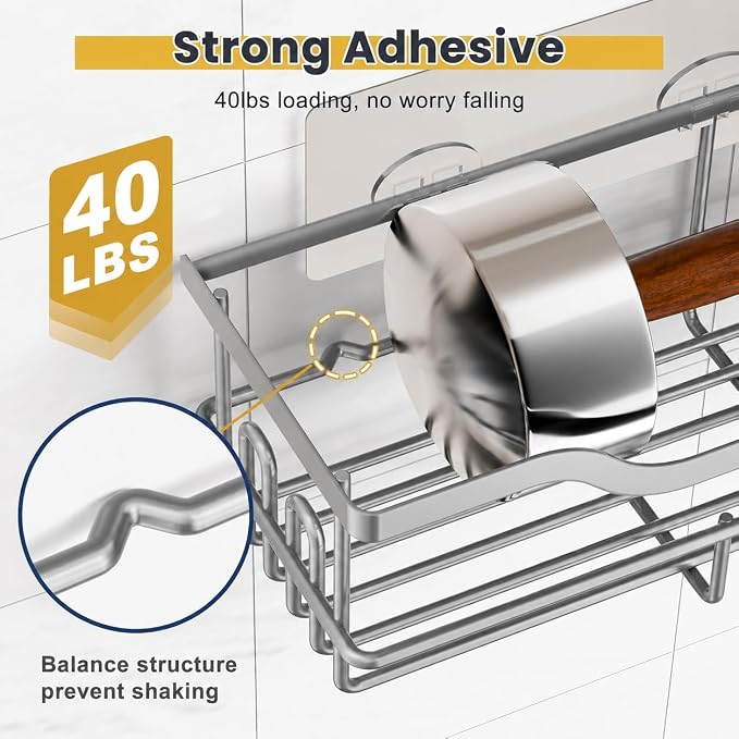 OMAIRA 3-Pack Shower Caddy with Soap Holder, Adhesive Rustproof No-drill Strudy Loading Inside Shower Organizer Shelves Rack Storage Bathroom Organization for Smooth Wall Glass Tile, Grey