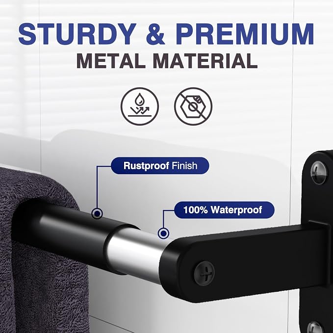 Powools Matte Black Towel Rack for Bathroom - 28" Rustproof Towel Holder, Sturdy Towel Bar Wall Mounted, Space-Saving Towel Hanger, Bathroom Accessories, Home Decor, Apparment Essentials